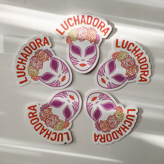 Colorful luchadora with flower crown sticker 